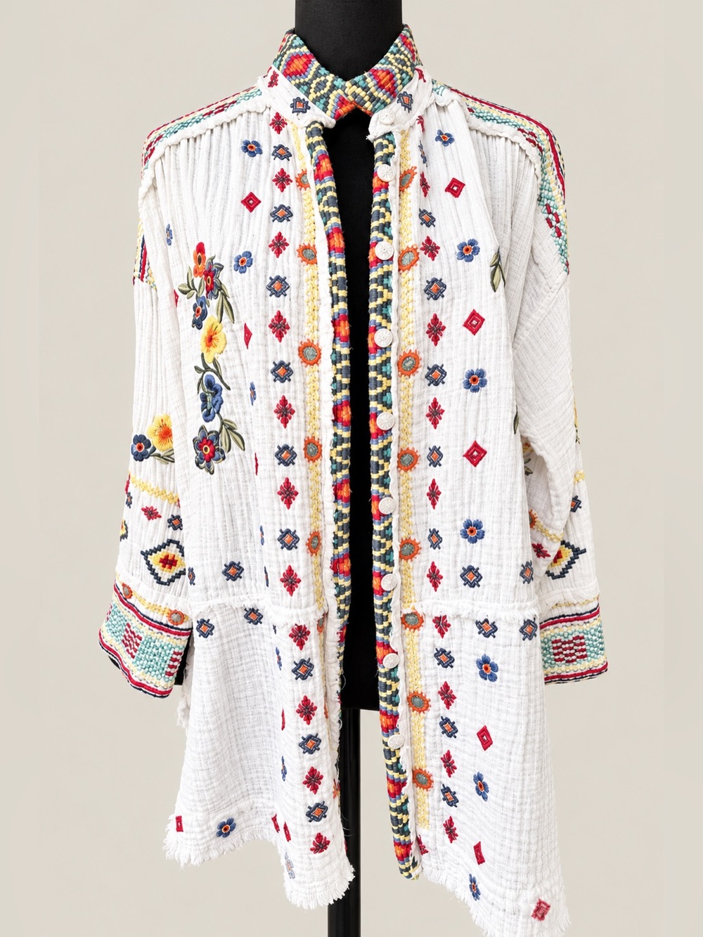 Johnny Was Jackets & Tops Embroidered Cotton Gauze Tunic Jacket M